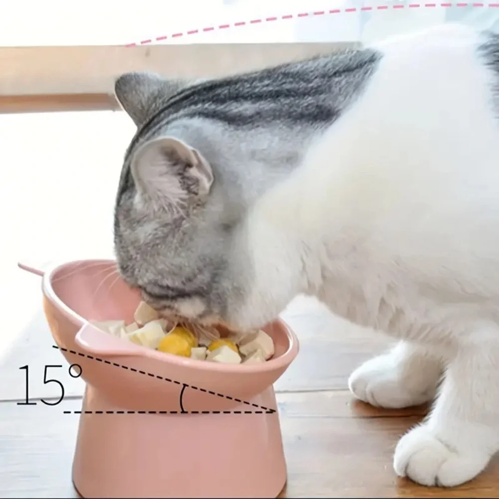 2pcs Raised Cat Bowl Elevated Anti-Tip Food Water Feeding Pet Dish Pink New